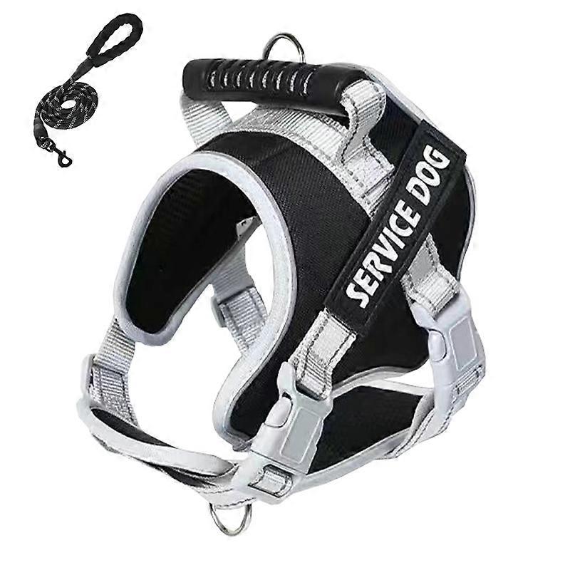 Pet Explosion Proof Punch Chest Harness Black+2m Round Rope