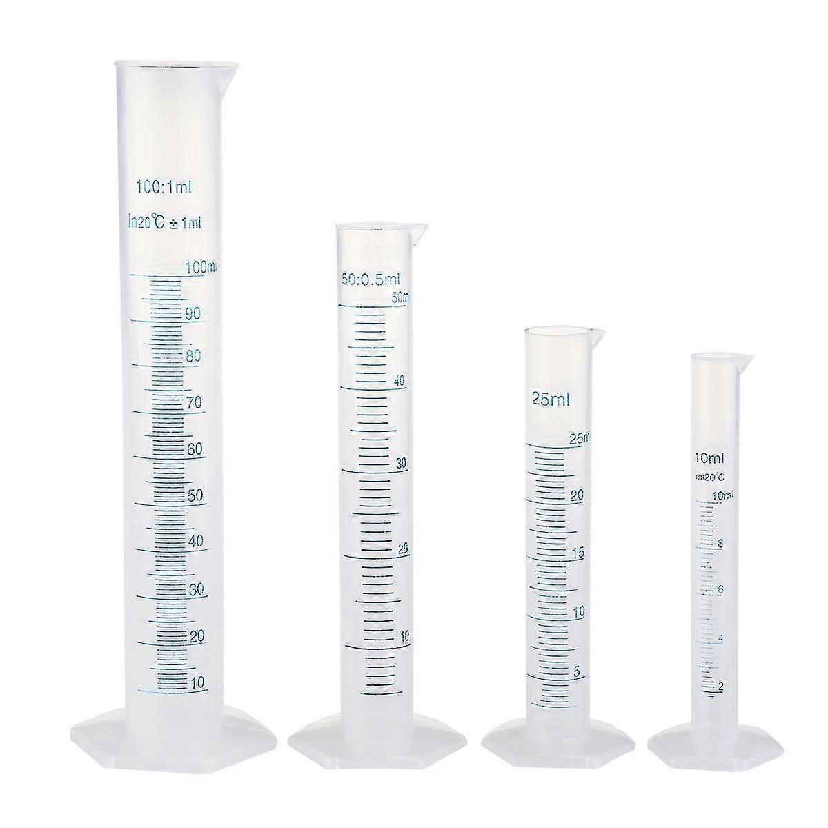 Pixnor 4 stk gjennomsiktig måling av plast gradert sylinder 10ml / 25ml / 50ml / 100ml tw