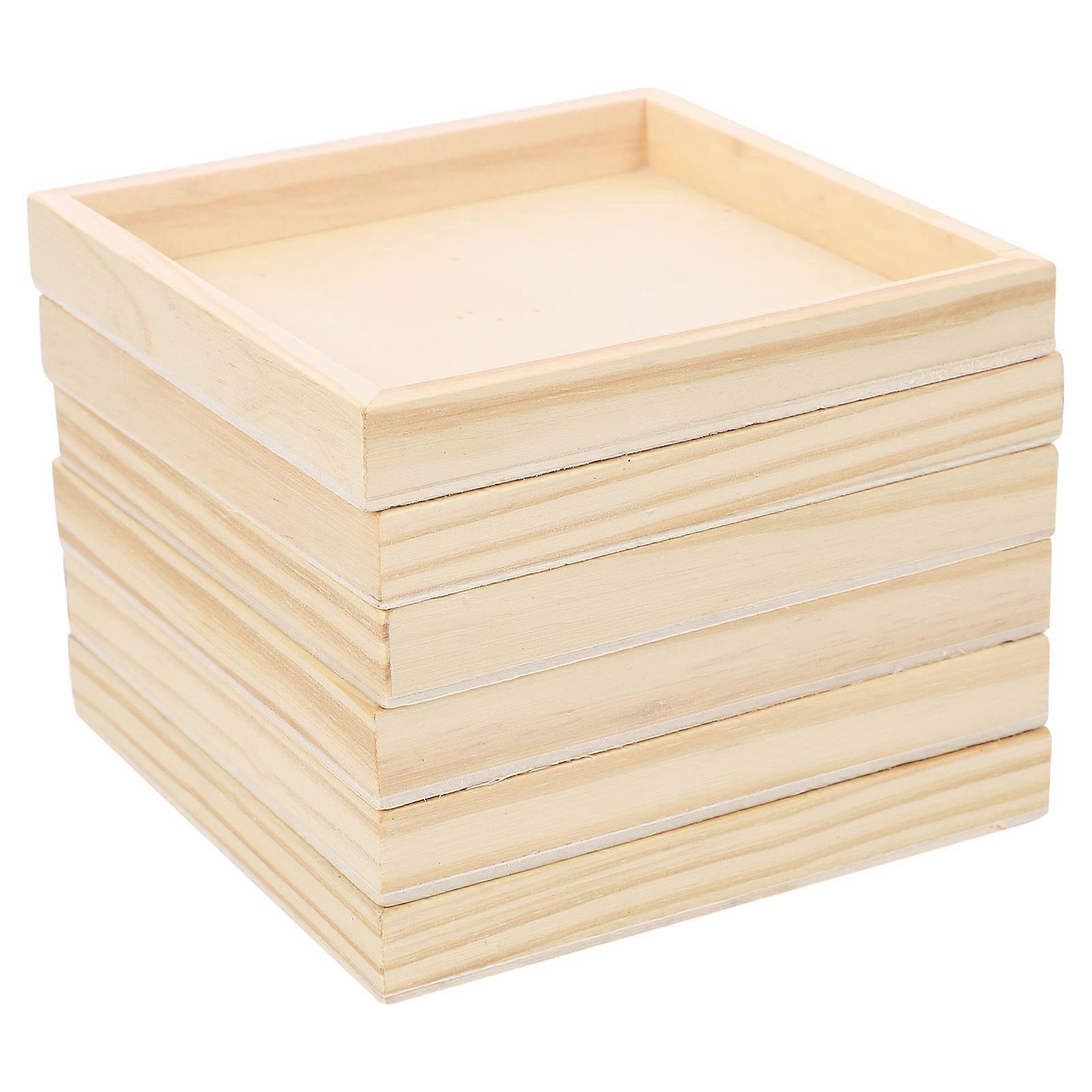 6 PCS Square Serving Tray Wood Serving Boxes Crafts Wooden Block Puzzle Tray Wood Tray