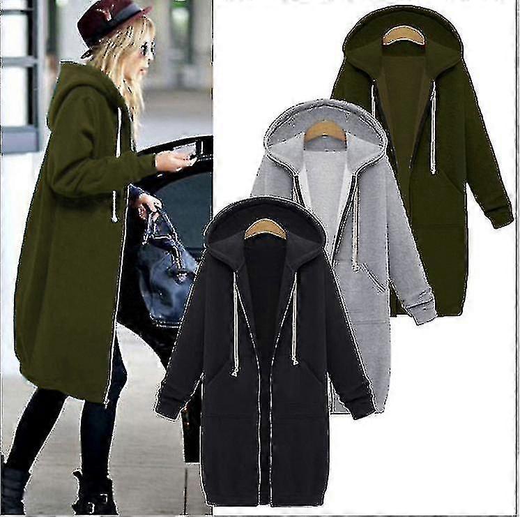 Donna Zip Frontale Pile Felpa Lunga Felpa Felpa Felpa Plus Size