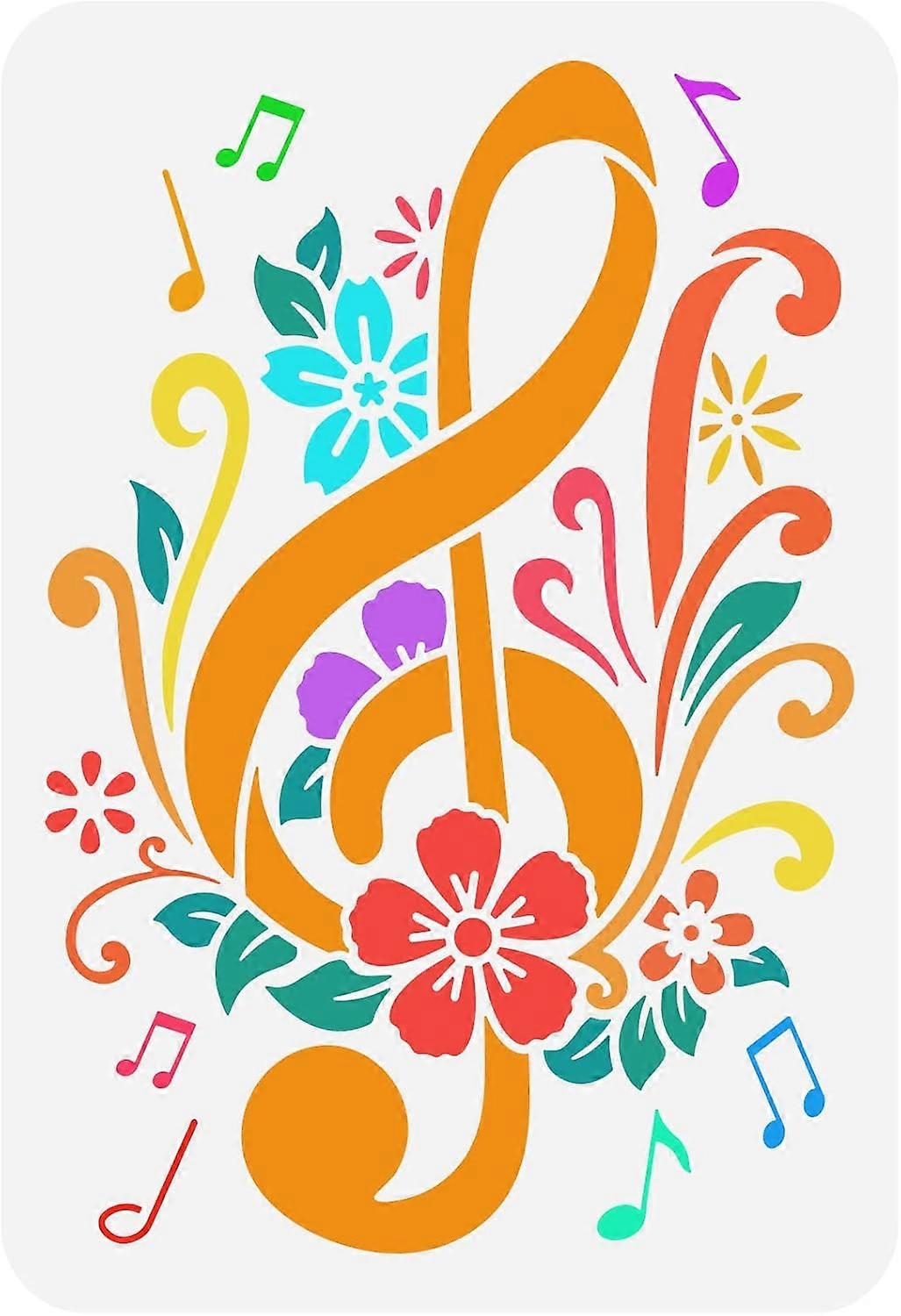 Treble Clef with Flower Stencil 11.7x8.3 inch Hollow Out Jumping Music Symbols Drawing Stencil Reusable Floral Leaf Craft Stencils for Painting on Wal