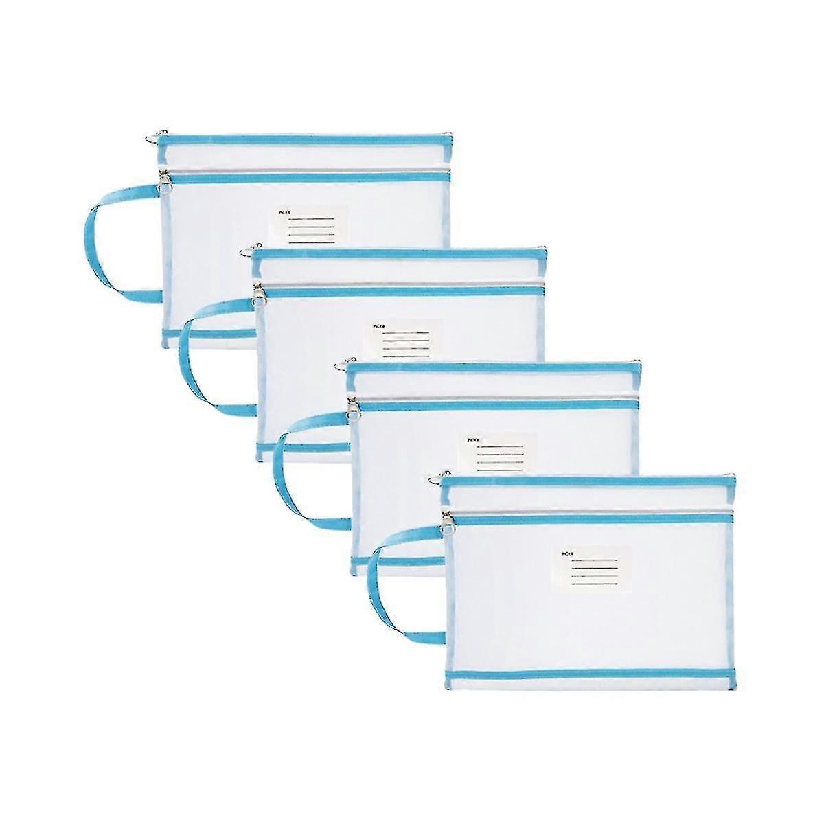 4pcs Mesh Zipper Pouch Translucent A4 Document Bag Book File Folders Stationery Pencil Case A4 Mesh