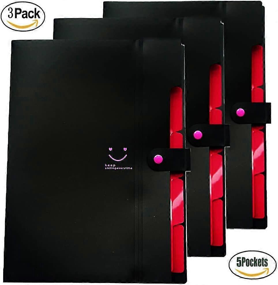 Expandable Portable Folder A4 Folder 5 Grid With Snap Folder Black