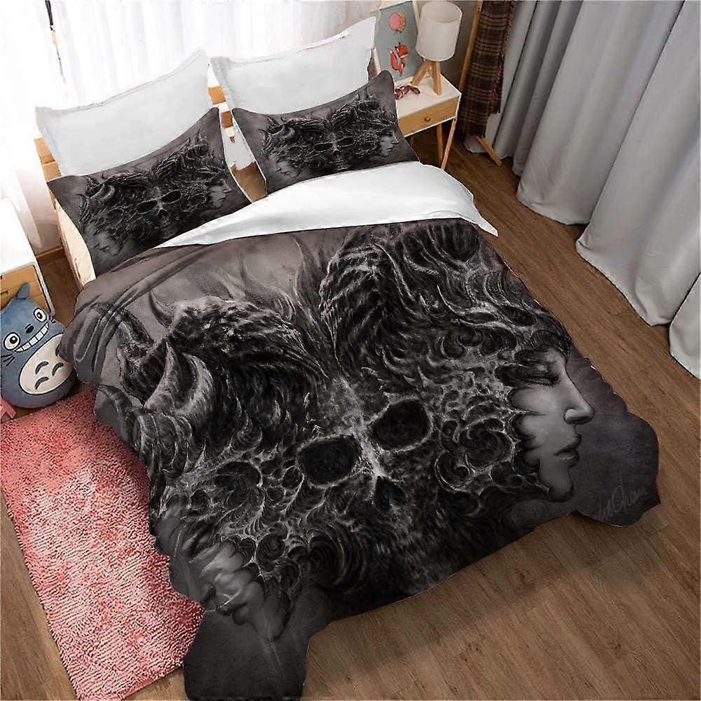 Kerota Skull Goth Copripiumino Set Piumino 2 Persone 3 Pezzi Biancheria Da Letto Set Biancheria Da Letto 2 Federe con Chiusura ) Single135x200cm