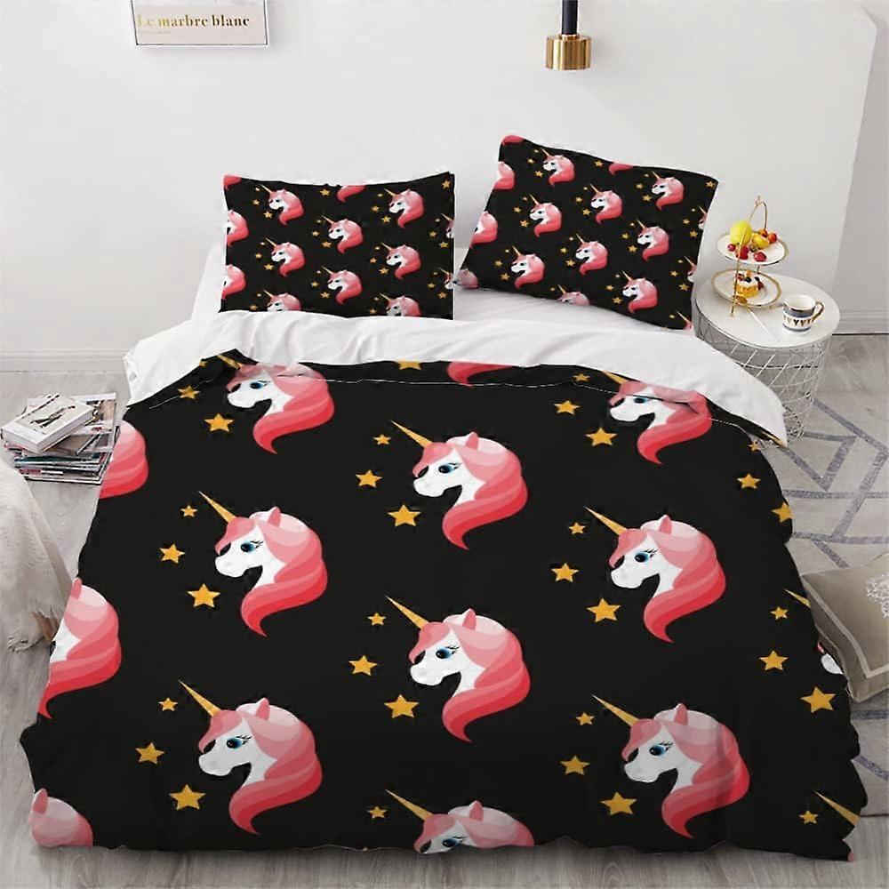 Kerota Housse de Couette 240x260 cm Licorne Cheval De Bande Dessinée Parure de Lit Adulte avec Ferme