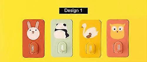 4-Pack Cute Sticky Hooks/Adhesive Hooks, Water Proof, Decorative Wall Hook