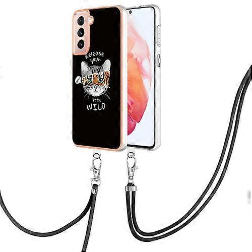 For Samsung Galaxy S21 5G Electroplating Dual-side IMD Mobile Phone Case with Lanyard