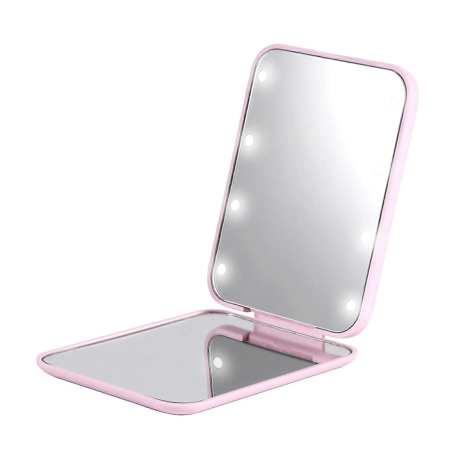 With LED Light 2 Sided Makeup Mirror ABS Shell Compact 2X Magnifying Folding HD