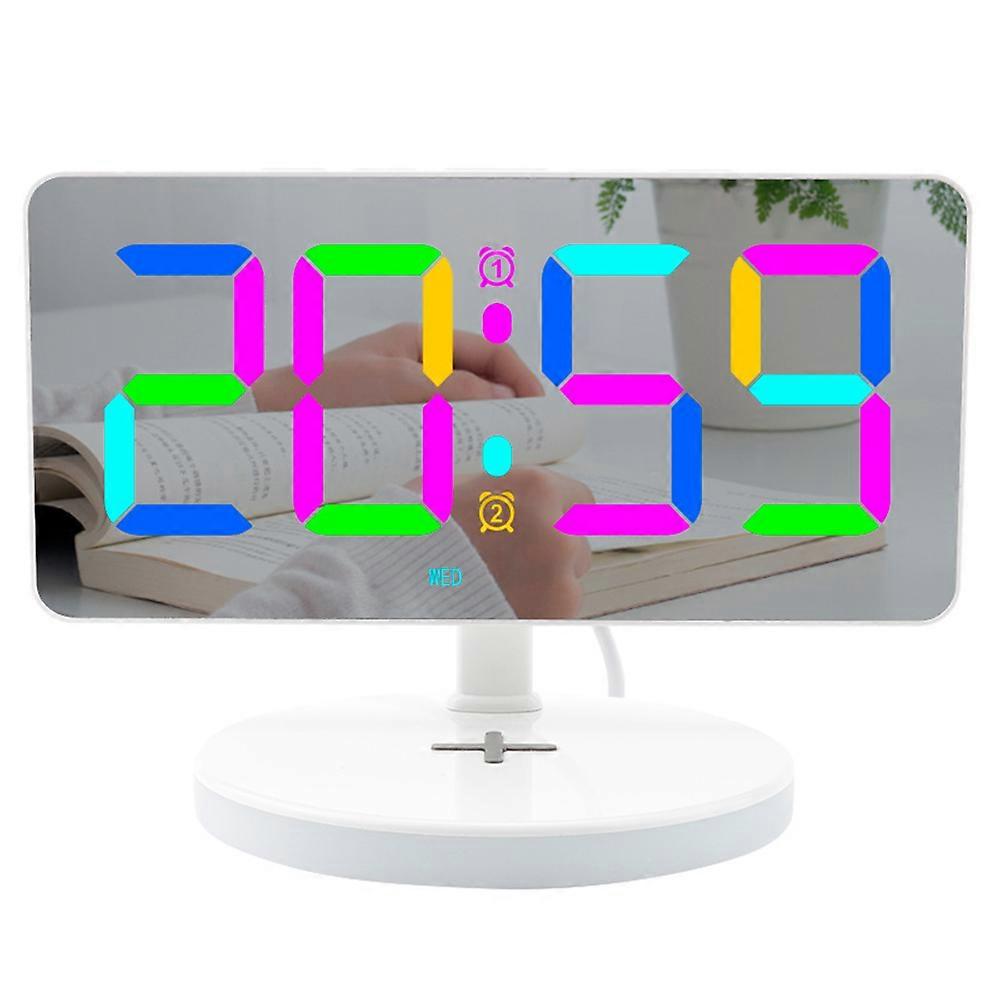 Dazzle RGB Large Screen Mirror Alarm Clock With Wireless Charging Night Light LED Digital Clock Desktop Electronic Seat Clock