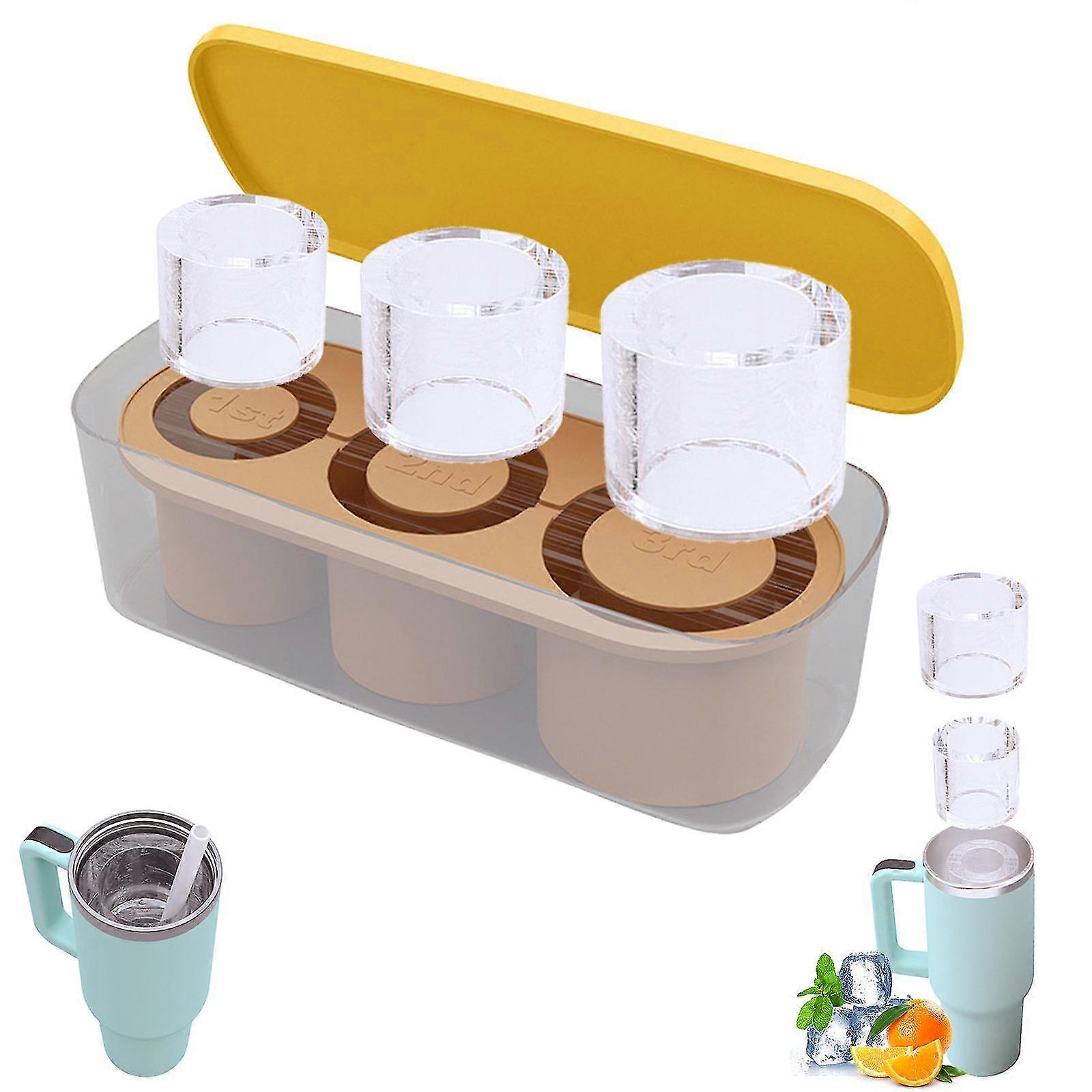 Ice Cube Tray Compatible With Stanley 30-40 Oz Cups, Silicone With Lid 3 Hollow Cylinder Ice Cube Molds, For Chilling Whiskey,drinks,coffee June 6.15
