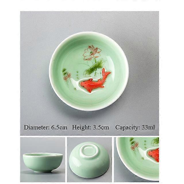 Porcelain Celadon Fish Teacup Set