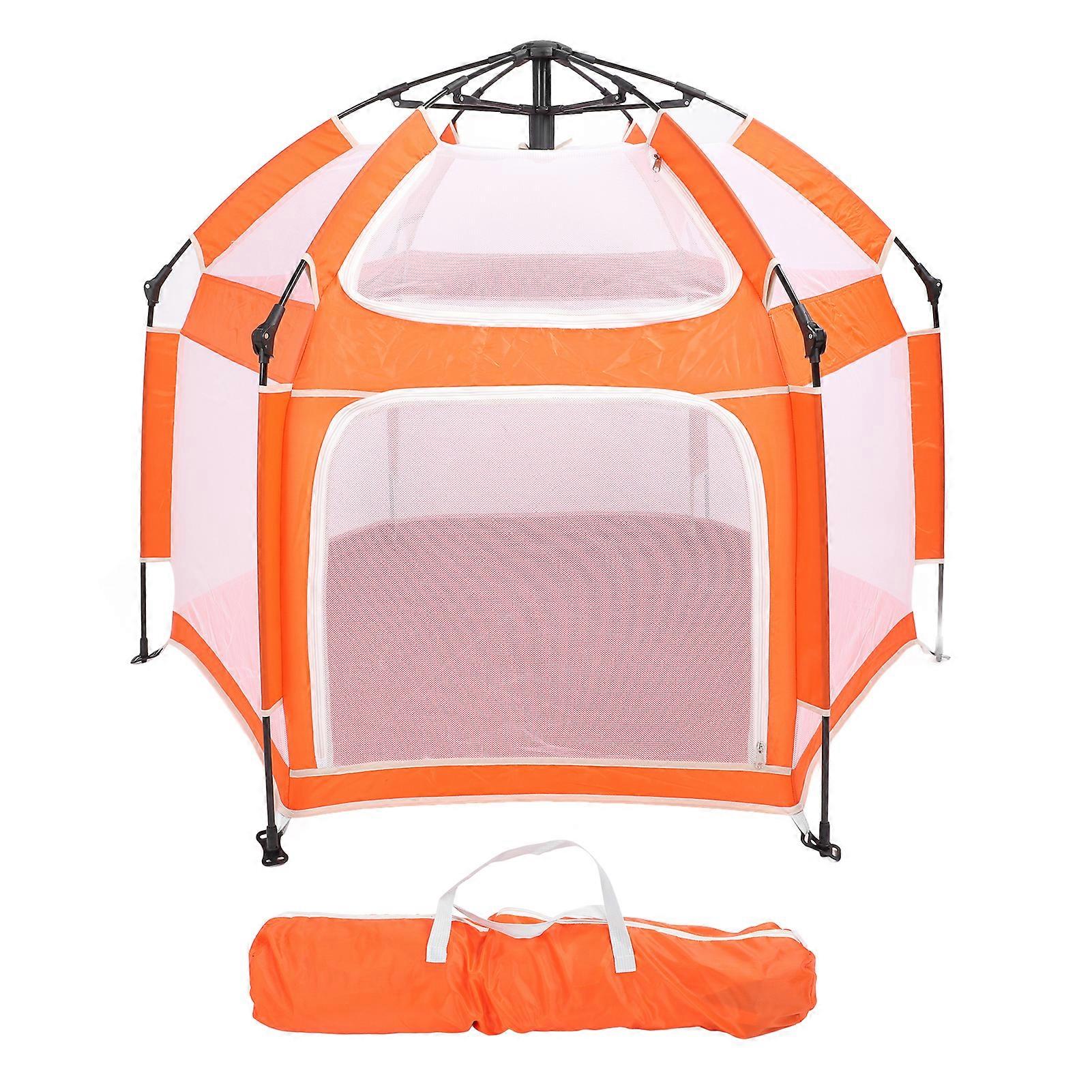 Popup Playpen Tent Roomy Foldable Portable Baby Fence for Indoor Outdoor Yard Beach Use Orange