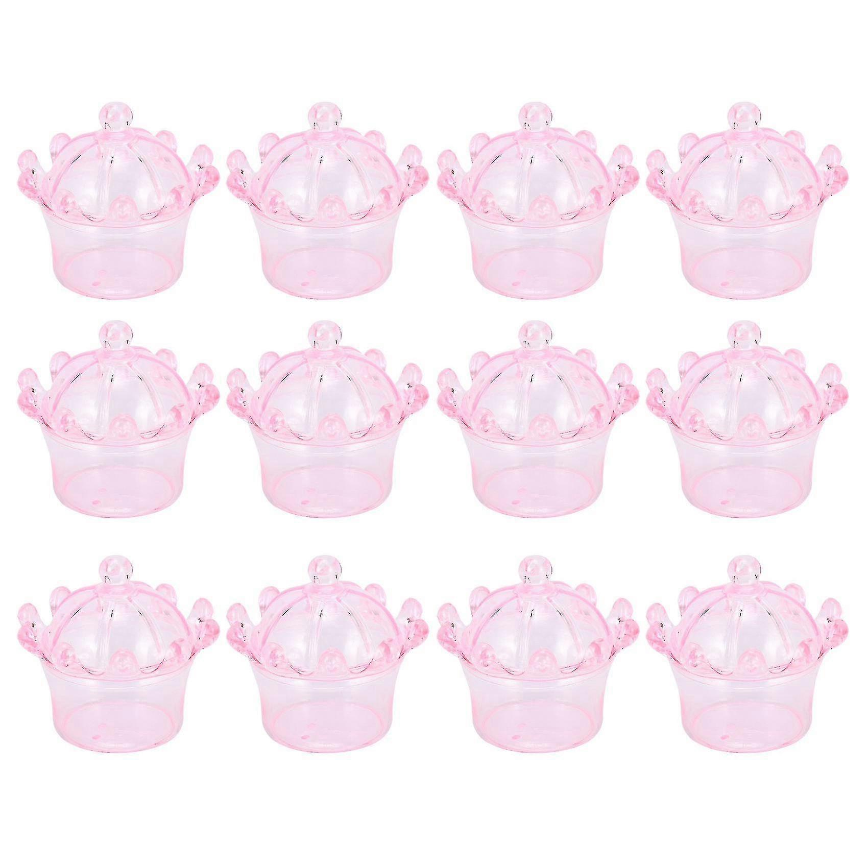 12 Pcs Candy Boxes Plastic Mini Dome With Crown Design Pink