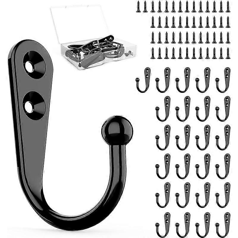 10pcs Black Single Hooks Wall Hooks Black Coat Hook Equipped with Mounting Screws