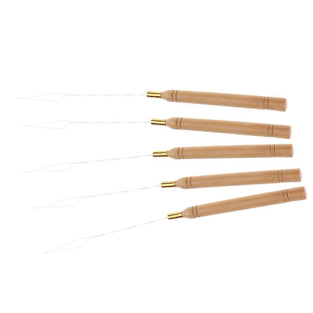 5 Pieces Wooden Handle Hair Extensions Loop Needle Threader Pulling Tool Kit