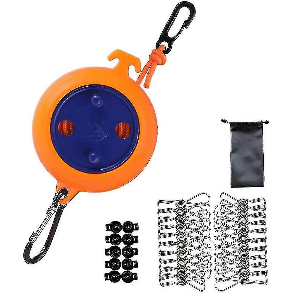 Camping Retractable Clothesline,Adjustable 26ft Camping Clothesline,with 20 Windproof Clothespins,10 Stoppers