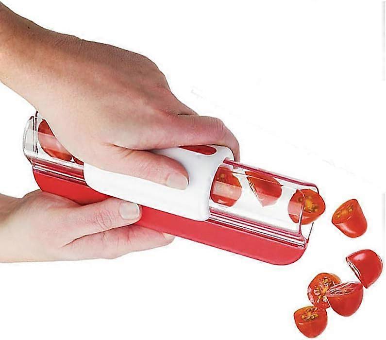 Fruit Slicer, Tomato/Grape/Cherry Slicer, Fruit Kitchen Decoration Kitchen Gadgets, Vegetable Slicer, Kitchen Utensils, 1 Piece of Red, 20x7.5x7cm