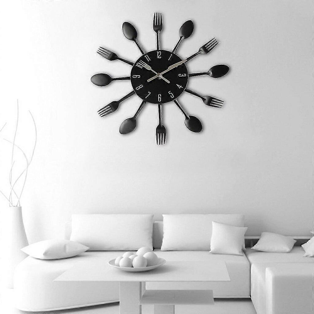 3d Wall Clock Mirror Wall Clocks Stickers Modern Design Sliver Cutlery Kitchen Utensil Wall Clock Spoon Fork Clock Reloj De Pare