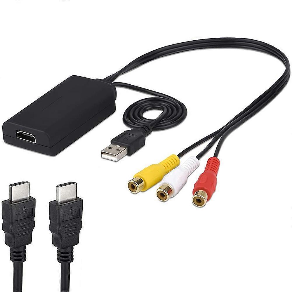 כבל HDMI ל-RCA, ממיר HDMI ל-RCA, AV 3RCA CVBS Composite to 1080P מתאם וידאו שמע HDMI תומך NTSC עבור HDTV, Apple TV, מחשב, מחשב נייד, Xbox,