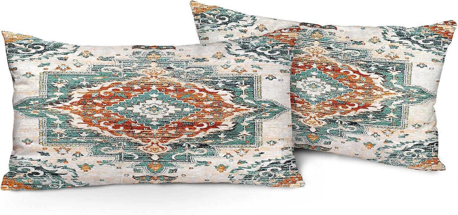 Boho Atmak Yastık Kapakları 12x20 inç 2'li Set, Bohem Halı Çift Taraflı Desen Yumuşak Peluş Yastık Örtüsü Çiftlik Evi Kanepe Çekyat Dekoratif, O