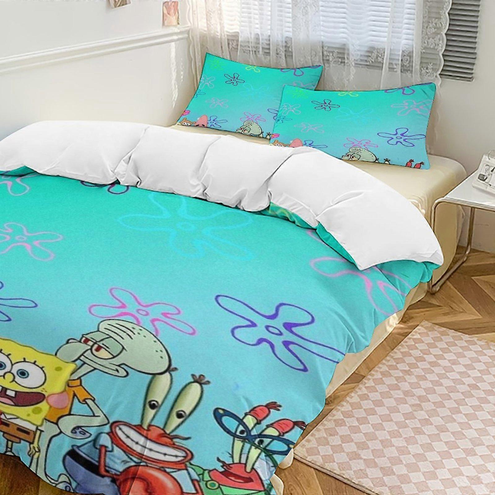 a2884 Lençóis Bob Esponja Calça Quadrada Conjunto de Cama Capa de Edredão Tema dos Desenhos Animados Lençóis de Quarto Infantil iip2884