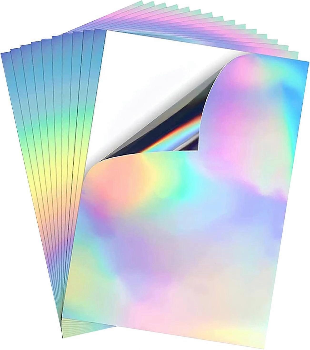 10 Sheets Holographic Rainbow Vinyl Sticker A4 Size Printable Vinyl Sticker Self Adhesive Waterproof Sticker Paper for Inkjet Printer Laser Printer DI