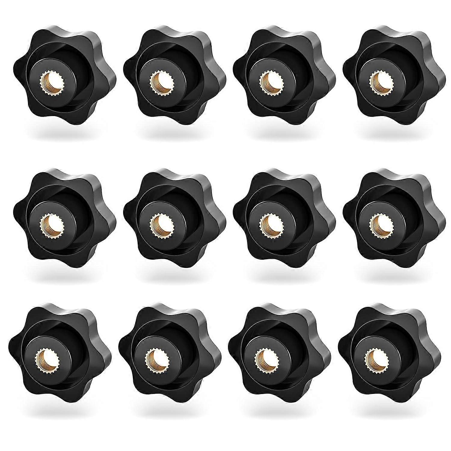 12pcs Black Plastic Star Handle Nut M8 Internal Thread Knurled Screw for Machine Tool