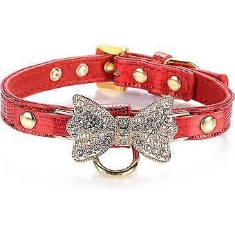 Gold Bling Diamond Giltter Leather Fashion Collar With Ring For Tags For Small Dogs,cat,puppy And Kitty Walking Travel P