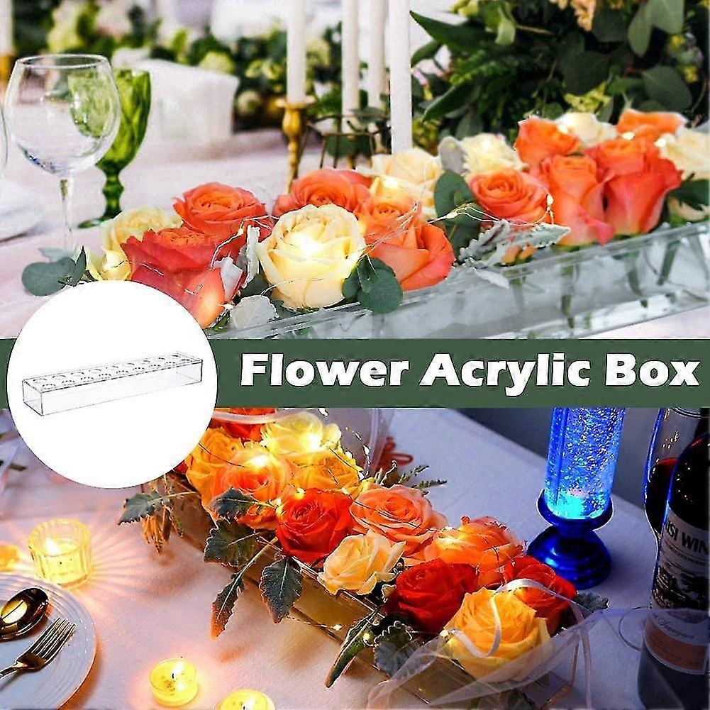 Clear Acrylic Flower Vase Rectangular Floral Centerpiece For Dining Table, Long Rectangle Acrylic Vase For Home Wedding Dining