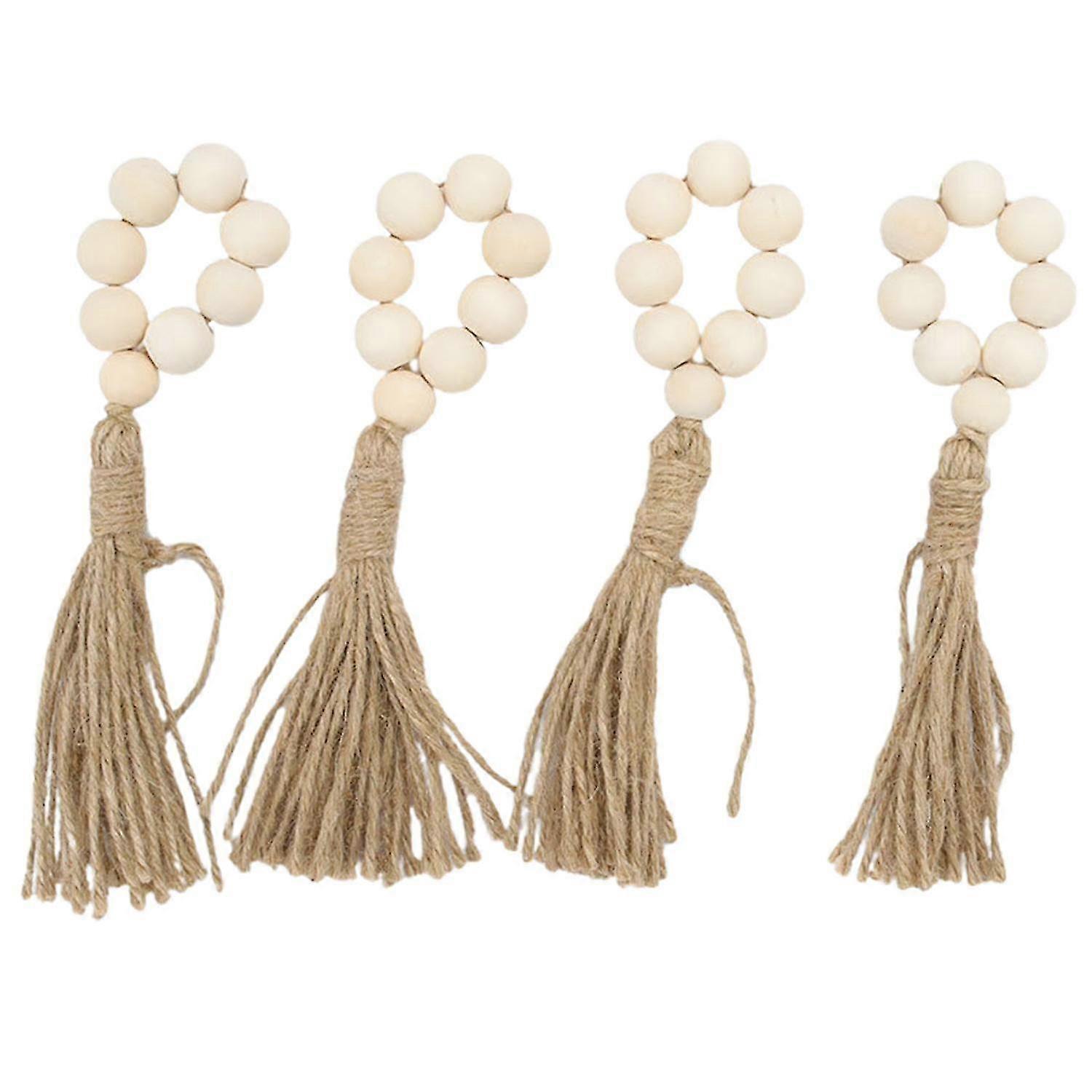 4Pcs Napkin Rings Minimalist Design Useful Linen Rope Wood Bead Delicate Serviette Buckles for Table