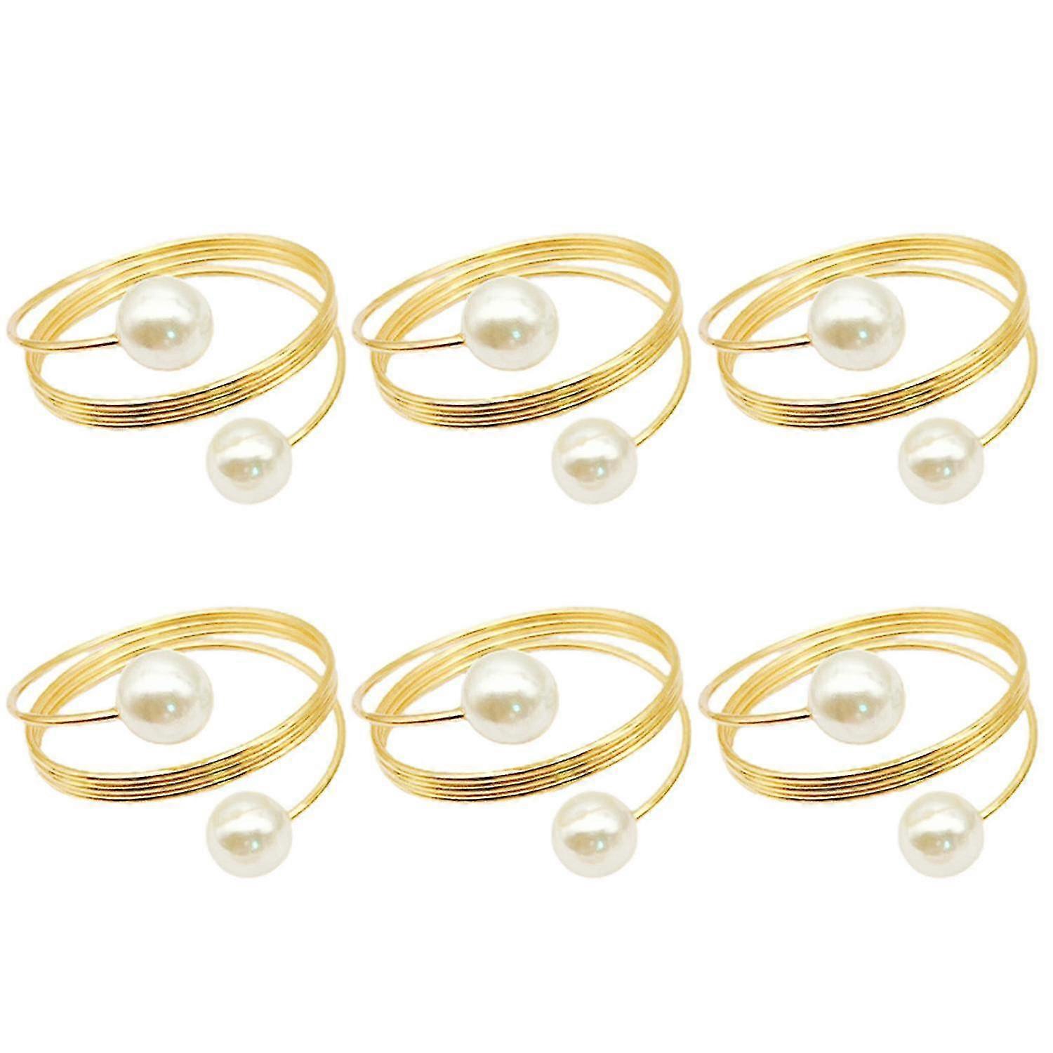 6Pcs Artificial Pearl Spring Shape Towel Napkin Ring Hotel Party Banquet Decor