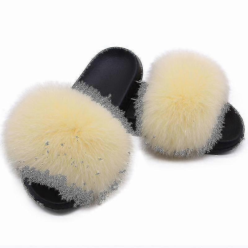 شبشب فرو ثعلب للنساء - شبشب فرو مريح مفتوح الأصابع للاستخدام الداخلي والخارجي