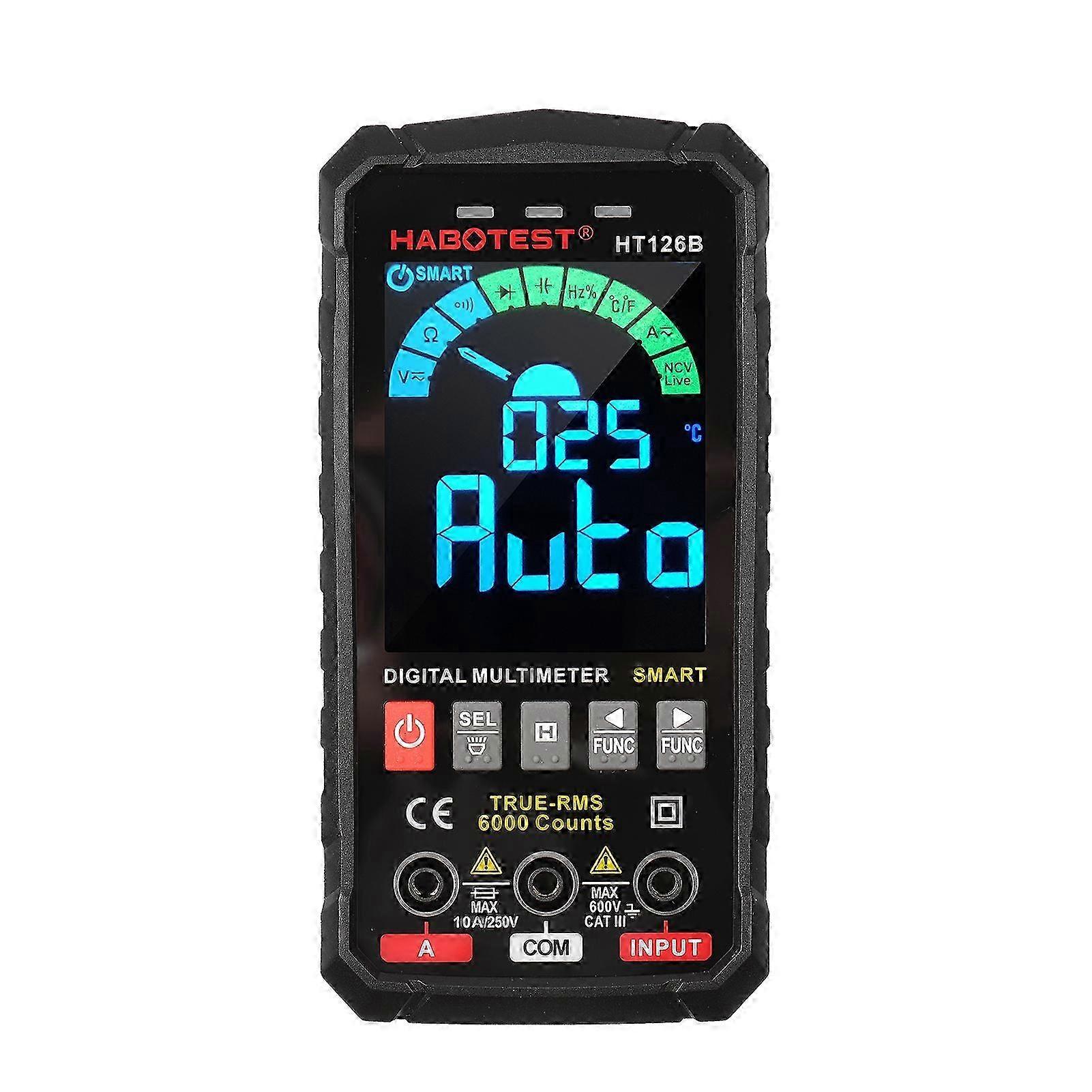 HABOTEST HT126B Smart Digital Multimeter 6000 zählt True RMS Auto-Ranging VA Farbbildschirm Elektrischer Tester Voltmeter Amperemeter Temperaturmessung M