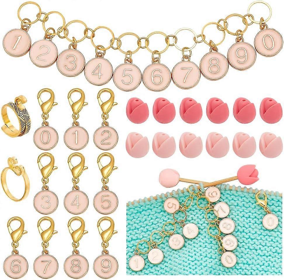 Number DIY Knitting Tool Sets including Alloy Enamel Locking Stitch Markers Counter Chains Silicone Knitting Needle Stoppers & Yarn Guide Finger Holde
