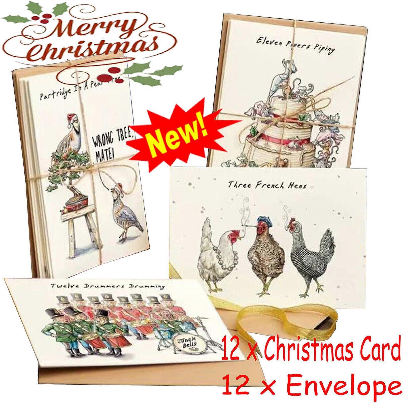 12 Days Of Christmas Card Set Greeting Cards Countdown Gift Sturdy 9 X 13cm Multicolor Quirky Envelopes