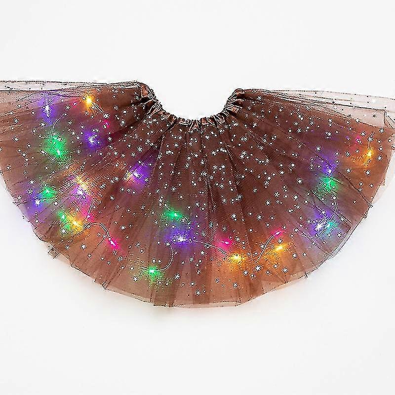 Dame LED-skjørt med lysende stjernedansskjørt, lagdelt ballett-tutus, elastisk netting-tyll, miniskjørt, fest- og karnevalkostyme