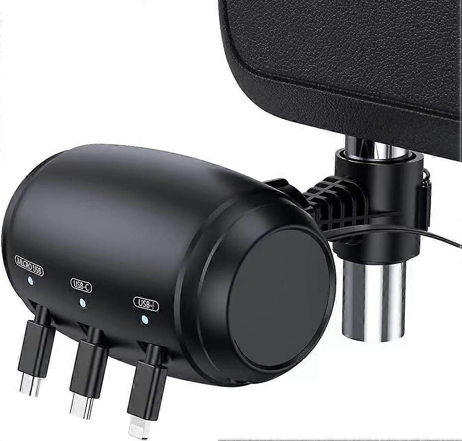 Car Headrest Backseat Retractable Cord Charger Cable Car 3 in 1 Micro USB Lightning Power Car Charging Station for Phone Tablet