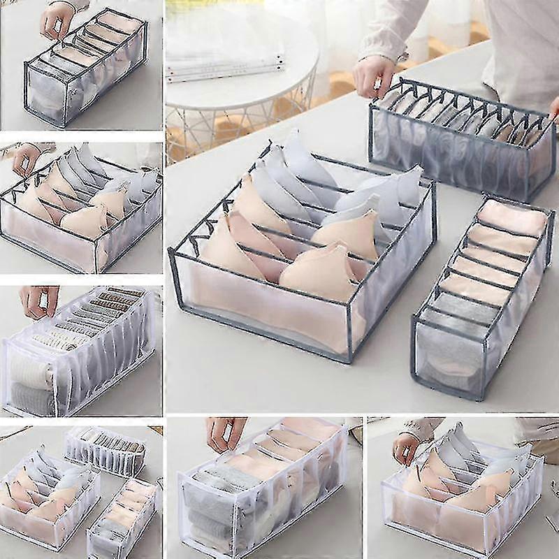 6/7/11 Grid 5pcs Bra Stora Box Dorm Sock Closet Home Separate Underwear Stora Box Mesh Foldable Er Izer