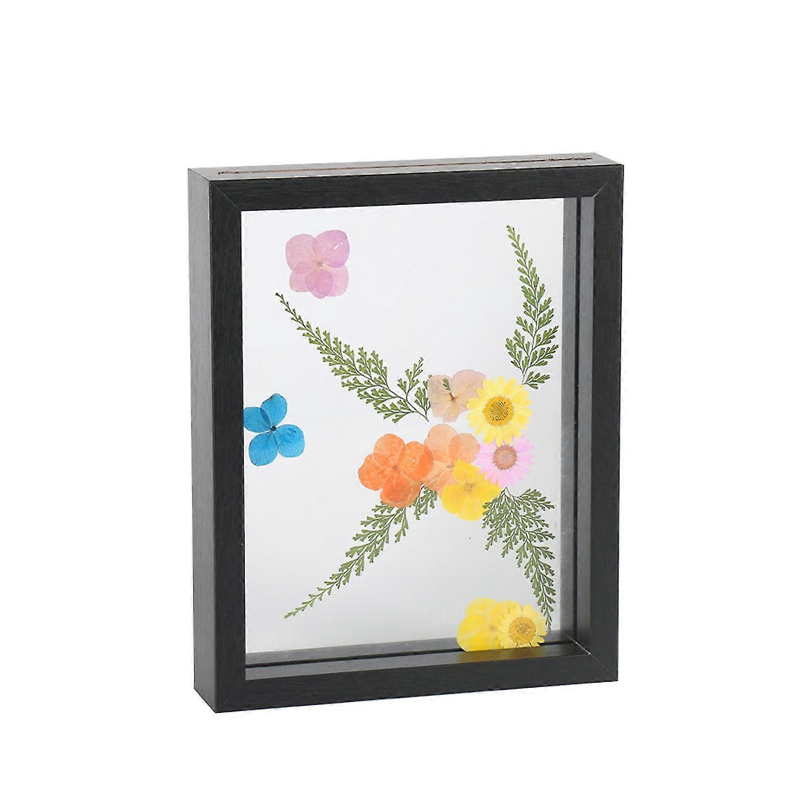 Double Glass Rustic Photo Frame Wood Artwork Double Side Floating Photo Frame For Desktop