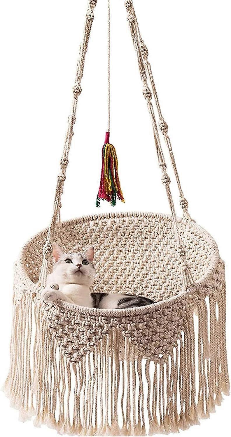 Cat Swing Hammock, Macrame Hanging Cat Hammock, Cat Window Seat Sun Lounger Window Lounger Cat Hammock, Space Saving Design, Up to 18 Kg