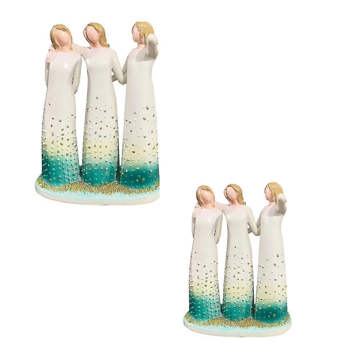 Flisdtry By My Side Sculpted Hand-Painted 3 Figurines My Friend Resin Statue Desktop Ornament Home Decor