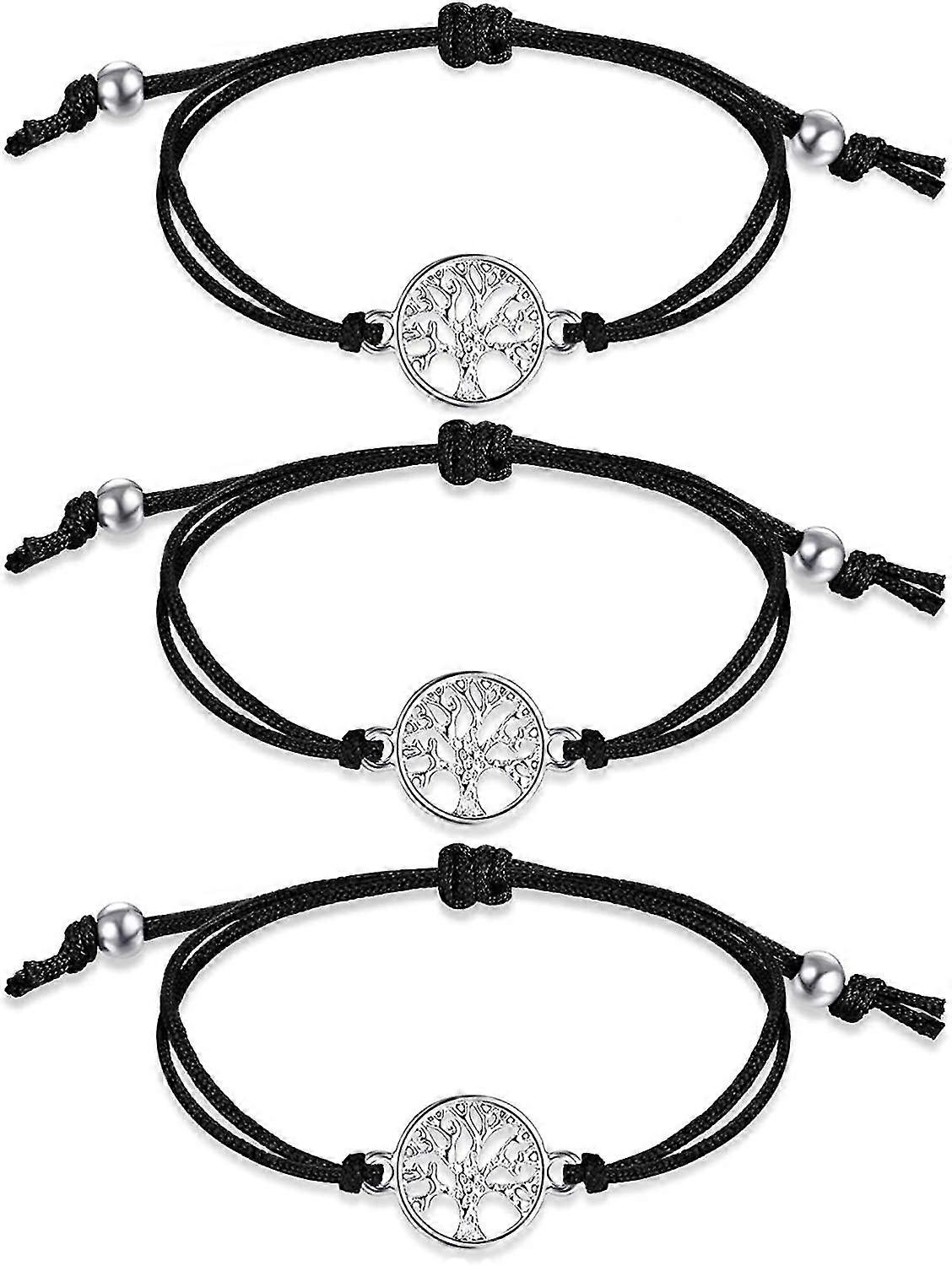 3 Pieces Tree Bracelet Adjustable Bracelet Black Textile Strap Gift For