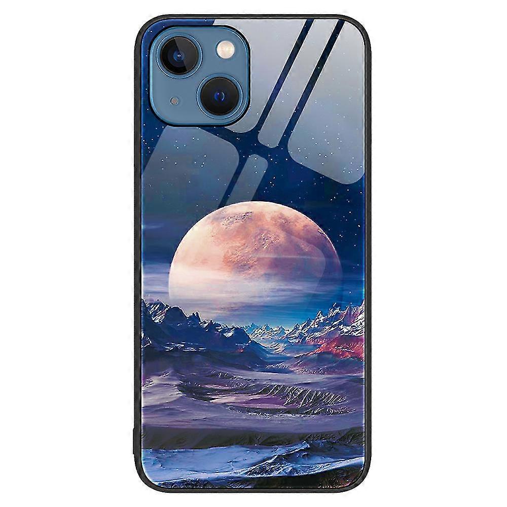 For Iphone 15 Plus Pattern Printed Phone Back Case Tempered Glass+pc+tpu Hybrid Shell Cover