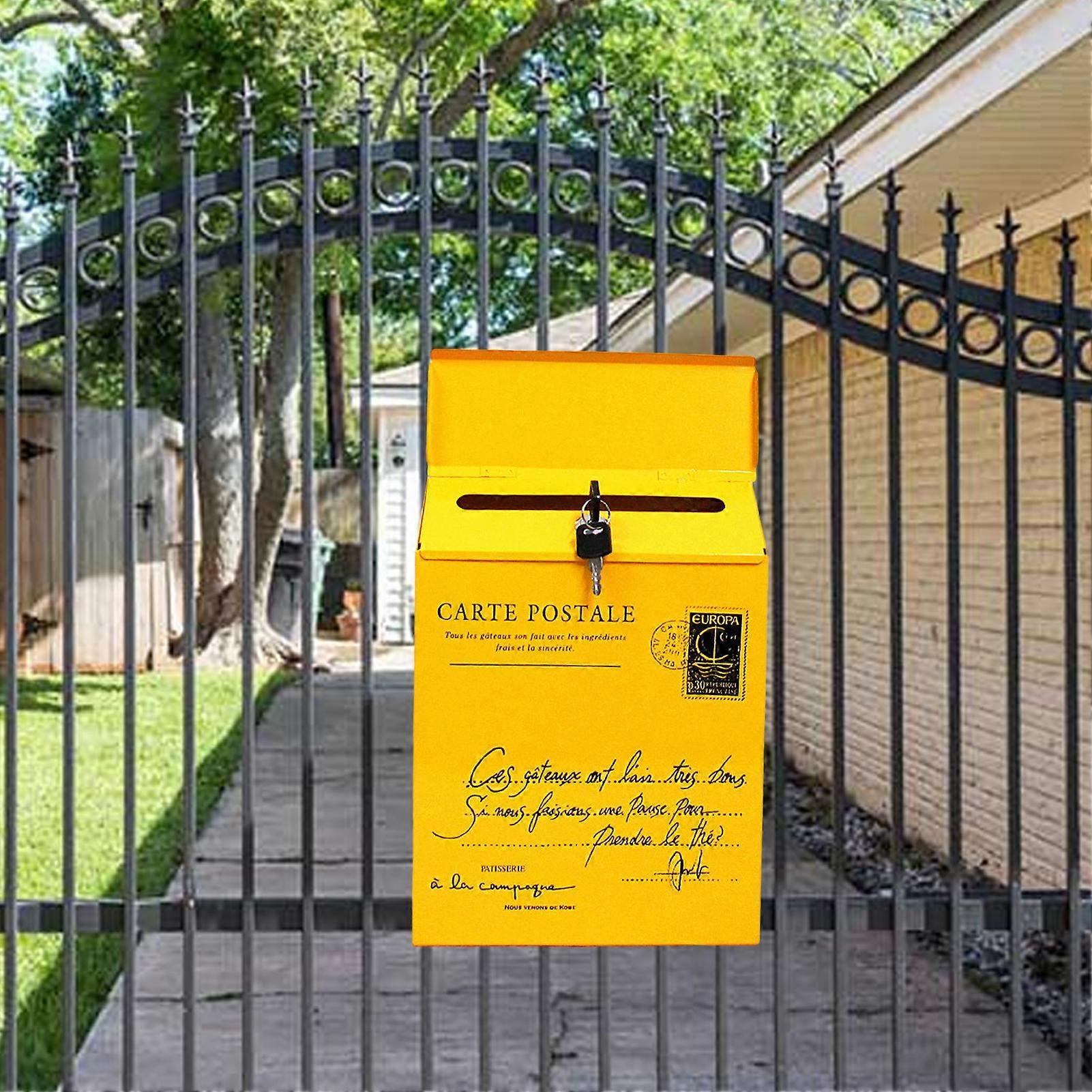 Wall Mounted Locking Mailbox - Yellow Metal Suggestion Box For Mail, Letters & Ballots (11.79x9.04x2.36 Inch) - View #11