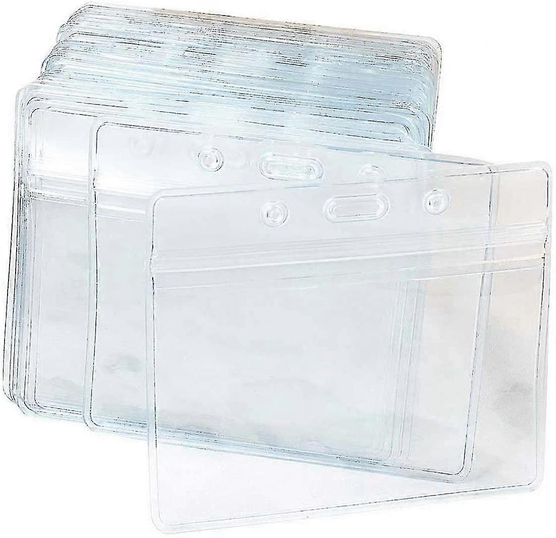 50 Pcs Clear Plastic Horizontal Name Tag Badge Id Card Holders