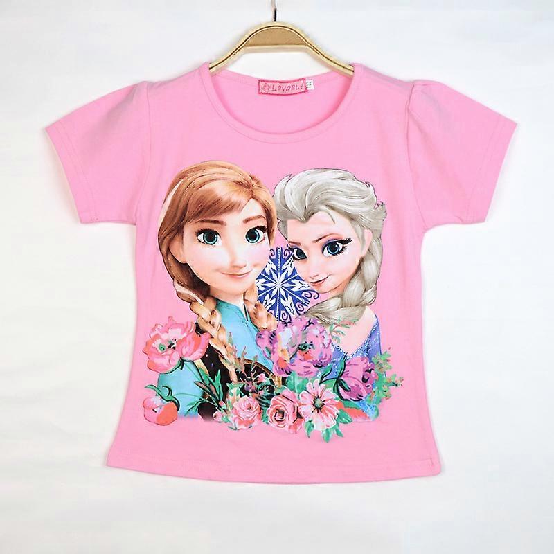 Frozen Elsa Anna Print Short-sleeved T-shirt Kids Girls Casual  Cotton Top