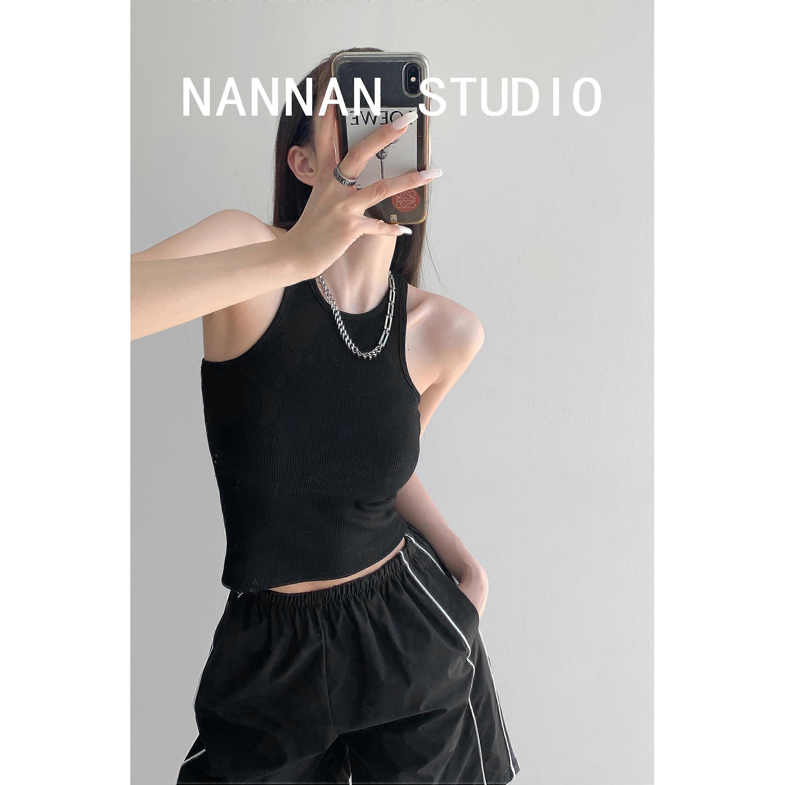 Avrupa Ve Amerikan Spice Kızların Sadece B-Yenilgiye İhtiyacı Var Yüksek Elastik İplik Örme Alt Üst Kadın Yaz Kazma Omuz Yuvarlak Boyun Kolsuz