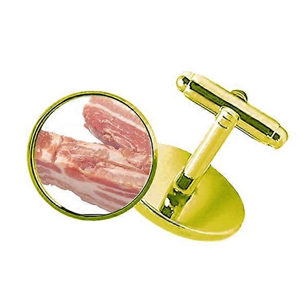 Gras Porc Viande Crue Nourriture Texture Clouté Business Métal Boutons de Manchette Doré