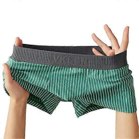 Men Boxer Underwear Mid-rise Striped Print Patchwork Color Thin Shorts Briefs Quick Drying U-convex Panties