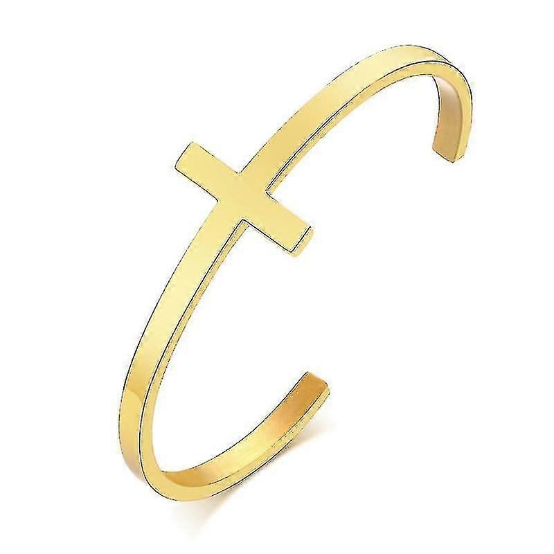 cross cuff bracelet, stainless steel open cuff-bangle(gold)